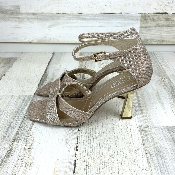 Franco Sarto Rania Women’s 6.5 Gold Sparkle Square Toe Heeled Sandals NEW - Picture 4 of 9